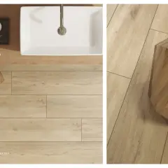 Jak układać płytki 30x60 na podłodze? Inspiracja łazienkowa z drewnopodobnymi płytkami.