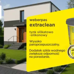 Szukasz idealnych tynków do domu? Weberpas extraclean to tynk silikatowo-silikonowy, który chroni elewację przed porastaniem.
