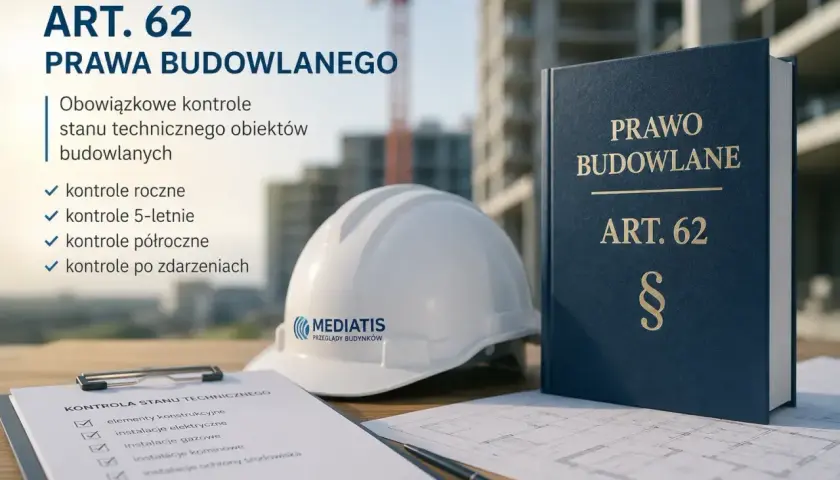 Kategoria obiektu budowlanego: Prawo Budowlane, Art. 62. Obowiązkowe kontrole stanu technicznego obiektów budowlanych, w tym roczne, 5-letnie, półroczne i po zdarzeniach.