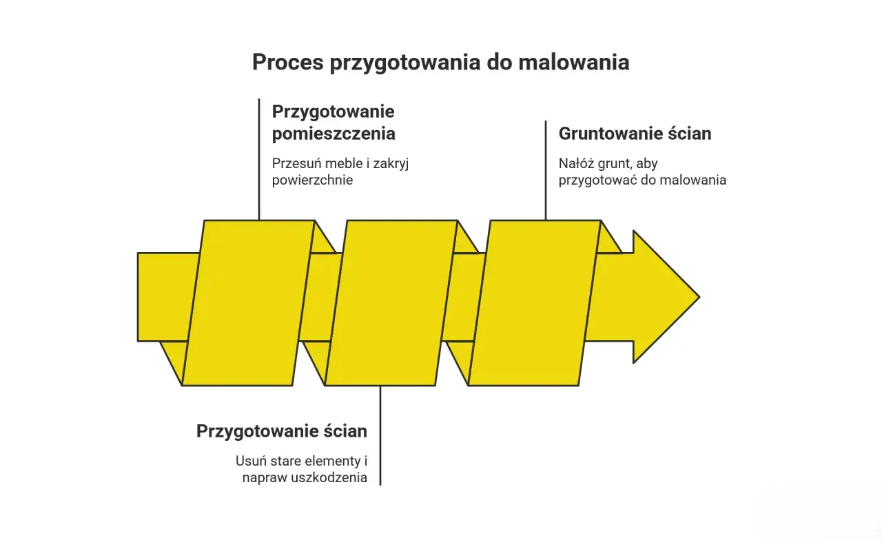 Schemat procesu przygotowania do malowania ścian: przygotowanie pomieszczenia, ścian i gruntowanie. Jakie farby do malowania ścian polecacie?